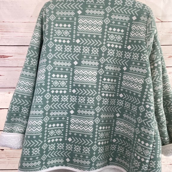 SOLD SONOMA Green & Cream Aztec Print Sherpa Lined Cardigan Jacket NWOT - Picture 2 of 16